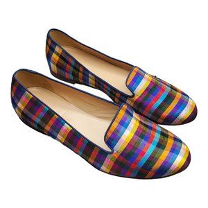 J. Crew Falsetto Madras Plaid Multicolor Dupioni Silk Loafer Flats sz 9 1/2